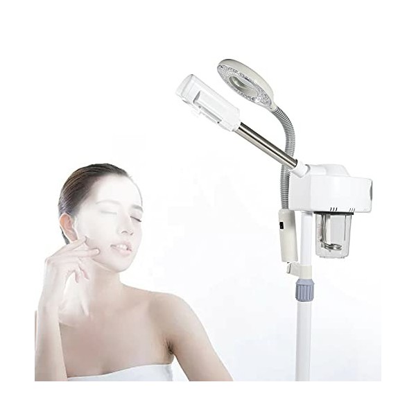 Pulvérisateur pour sauna facial - 2 en 1 - Combiné vapeur faciale - Ozone - Lampe loupe réglable en hauteur - Pivotant à 360 