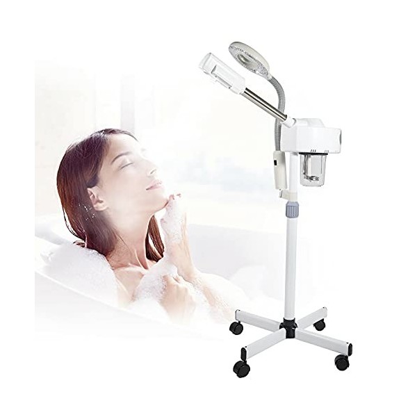 Pulvérisateur pour sauna facial - 2 en 1 - Combiné vapeur faciale - Ozone - Lampe loupe réglable en hauteur - Pivotant à 360 