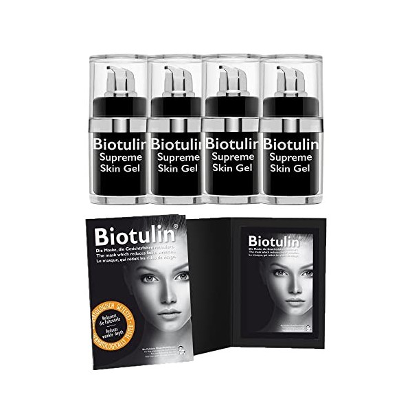 4x Biotulin Supreme Skin Gel 4x15ml + Masque | Sérum facial anti-rides pour femmes et hommes - Acide hyaluronique - Ingrédi