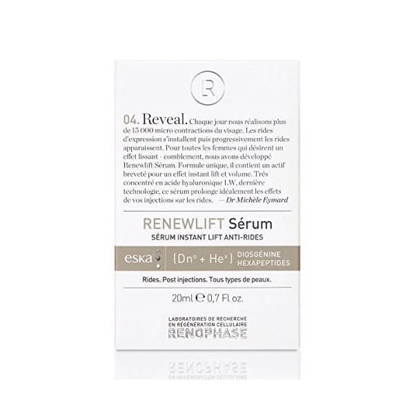 RENOPHASE - RENEWLIFT Sérum. LE SÉRUM INSTANT LIFT ANTI-RIDES DES LABORATOIRES RENOPHASE, FORMULATION EN DIOSGÉNINE + HEXAPEP