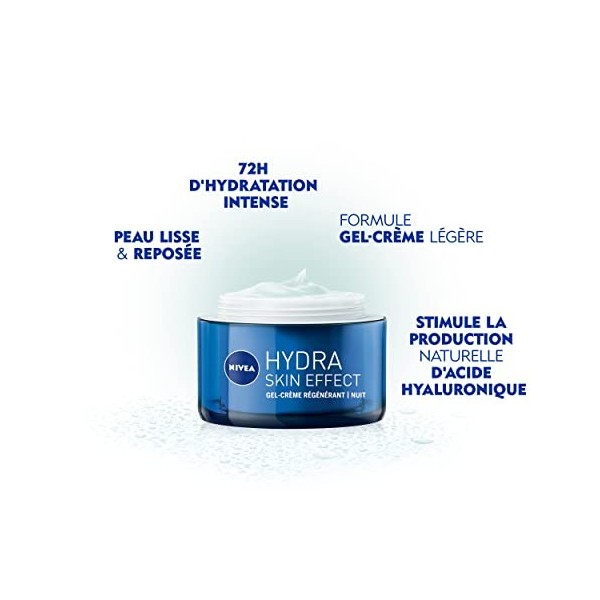 NIVEA Hydra Skin Effect Gel-crème régénérant nuit 1 x 50 ml , Soin de nuit enrichi en Acide Hyaluronique à double effet, Soi