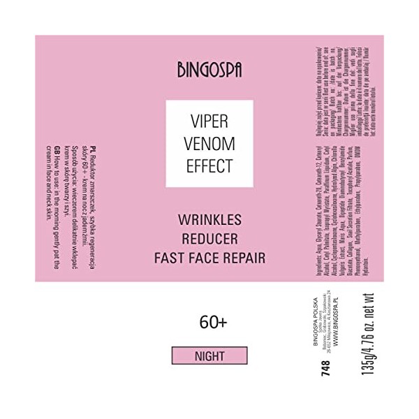 BINGOSPA Viper Venom Effect Crème de nuit anti-âge 60 + 135 g