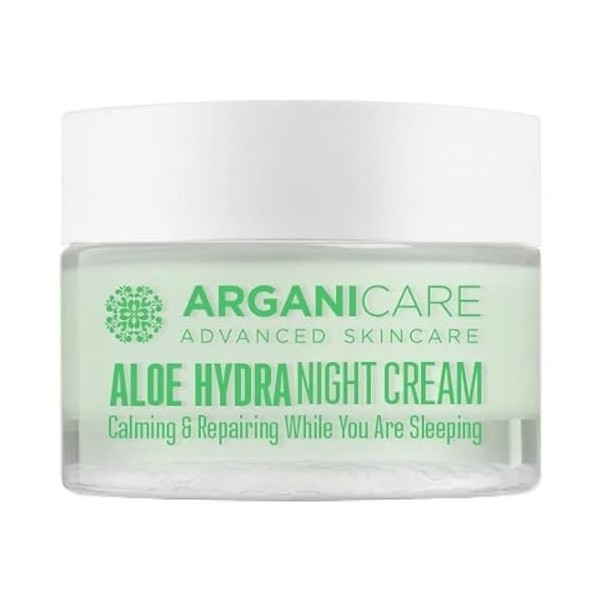 ARGANICARE - Crème de Nuit Anti-Rides - Soin Hydratant Visage à lAloe Vera - Pot 50 ml