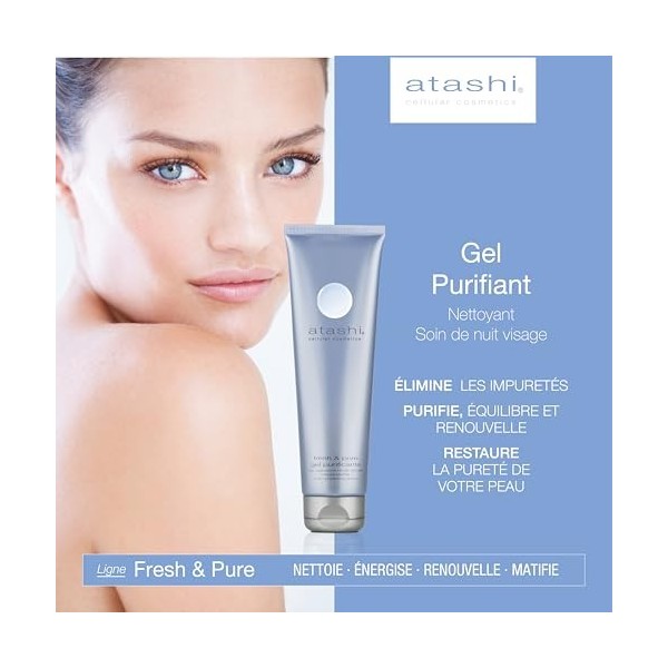 Atashi Fresh & Pure - Gel Purifiant Nuit | Nettoie, Purifie, Équilibre et Renouvelle la Peau | Effet Peeling Naturel | Peaux 