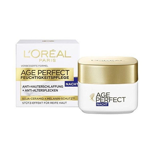 LOréal Paris Soin de nuit Age Perfect hydratant anti-âge, effet de soutien et anti-âge pour peaux matures avec céramique de 