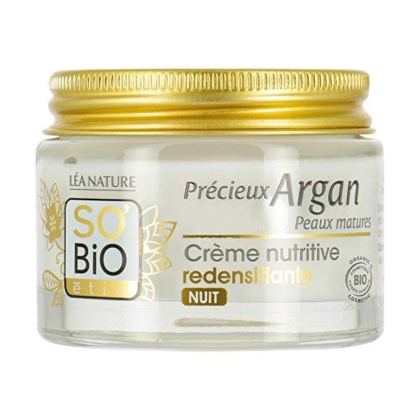 LÉA NATURE SO BiO étic| Crème Nutritive Redensifiante Nuit – Précieux Argan Peaux matures | Nourrit & Raffermit| Huile d’Arga