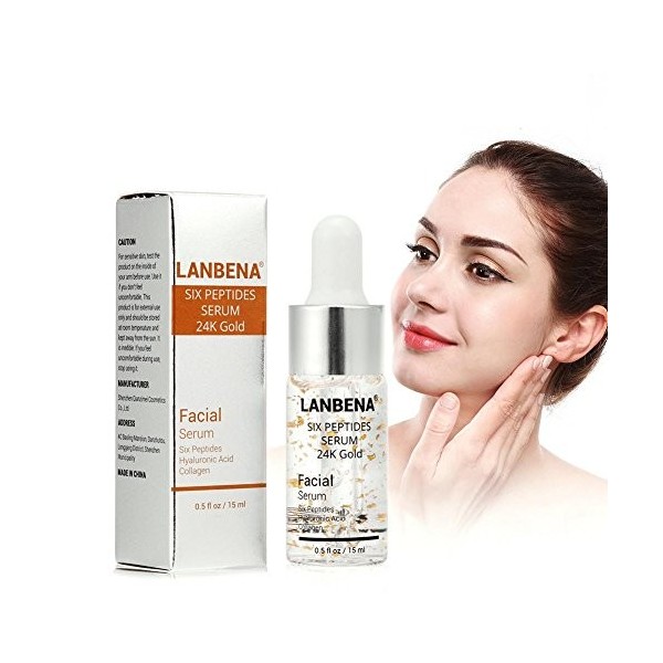 LANBENA Sérum Six Peptides Or 24K Sérum Anti-âge Anti-rides Ferme Ridules Hydratant