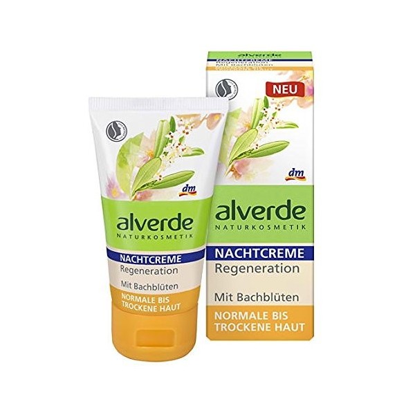 Alverde Bach-Flower Night Regeneration Face-Cream with Organic Ingredients - For Normal to Dry Skin - Certified Natural Cosme