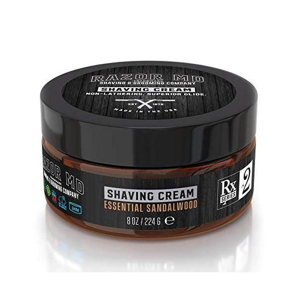 Shaving Cream - Creme a Raser | Essential Sandalwood - Non Moussant | Paraben Free, All Natural, Made In USA