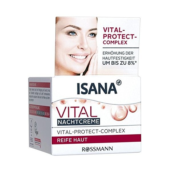 Isana Vital Crème De Nuit pour peaux matures 50 ml, Résistance avec Vital-Protect Complex, augmentation de la peau pour jusqu