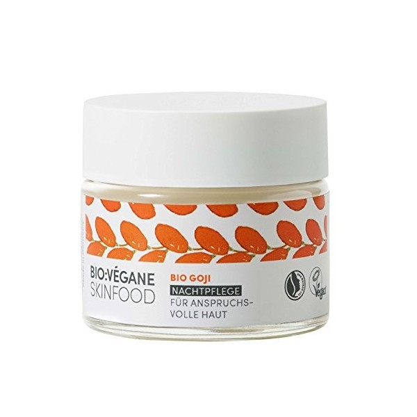 Bio:Végane Skinfood Bio Goji - Crème de nuit pour peau exigeante, aux baies de goji, vegan, certifié naturel, anti-âge, cosmé