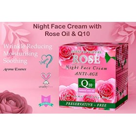 Crème Visage Nuit Anti-Rides au Coenzyme Q10, Huile de Rose Naturelle, Vitamine E et Glycérine Végétale 50ml, Crème Visage An