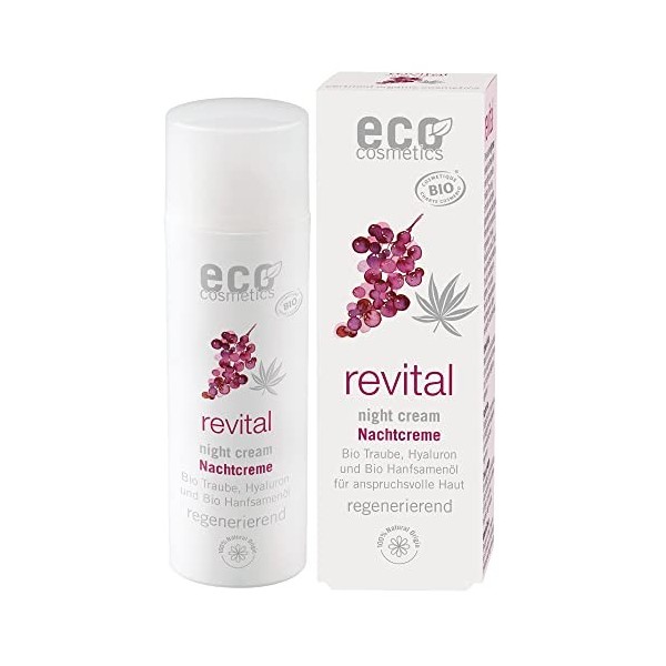 ECO revital Cosmos Organic Crème de nuit 50 ml avec extrait de pépins de raisin bio, hyaluronique et huile de graines de chan