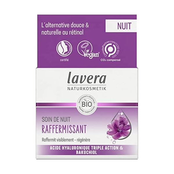 lavera Soin De Nuit Raffermissant - anti-âge - Cosmétiques naturels - Ingrédients végétaux bio - Le bakuchiol & L’acide hyalu