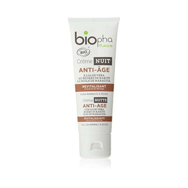 Biopha Nature – Crème Nuit Anti Âge Certifiée Biologique – Aloe Vera, Huile de Maracuja & Beurre de Karité – Raffermit et Nou