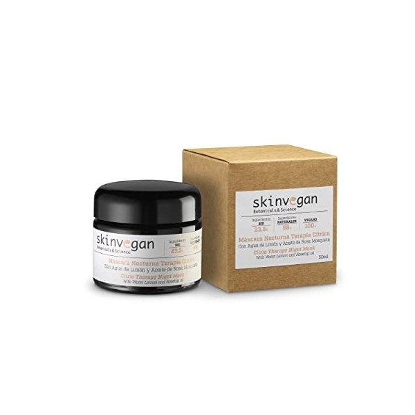 SKINVEGAN - Crème de nuit/Masque de nuit Citrus Therapy, Prévient la formation des rides. Contient de leau de citron, de la 