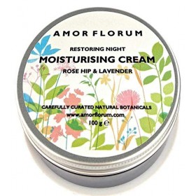 99% Naturel CRÈME DE NUIT RÉPARATRICE - Èglantier et Lavande - 100 g - par AMOR FLORUM. Crème Hydratante Naturelle pour Visag