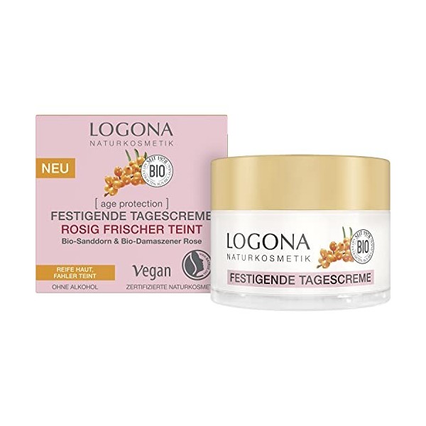 LOGONA Naturkosmetik Crème anti-âge pour peaux matures et matures - Crème de jour à largousier bio et à leau de rose de Dam