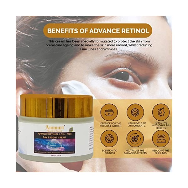 Ammuri Premium Skin Formula Q10 Face cream + Advance Retinol 2.5% Firming Day & Night Cream With Hyaluronic Acid Anti Wrinkle