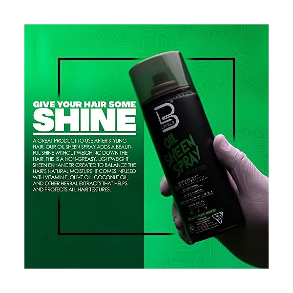 L3VEL3 Oil Sheen Spray - Adds Gorgeous Gloss - Strengthens and Protects Hair - Enriched with Olive and Coconut Oil - Infused 