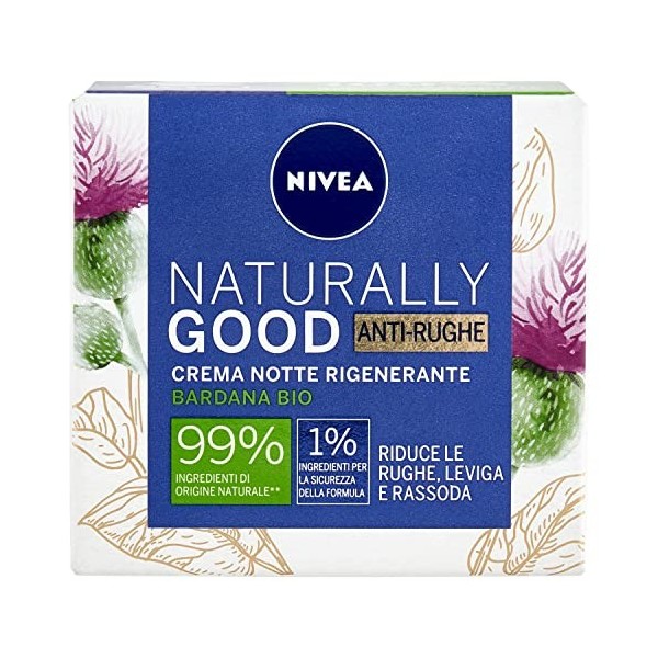 NIVEA NATURALLY GOOD Crème de nuit anti-rides 50 ml, crème anti-âge pour tous les types de peau, crème anti-rides à lhuile d