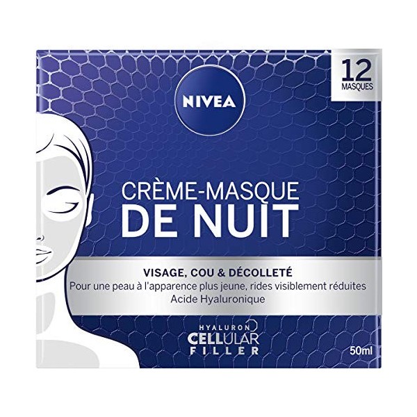 NIVEA Hyaluron Cellular Filler Crème-Masque de Nuit 1x50ml , crème anti-âge enrichie en Acide Hyaluronique, crème hydratante