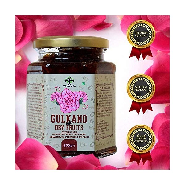 Glamorous Hub Vanalaya Gulkand biologique naturel préparé à laide de rose de Damas avec des fruits secs 300 grammes lembal