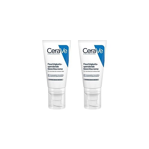 CeraVe Crème de nuit hydratante pour peaux normales à sèches avec 3 céramides essentielles et hyaluroniques 2 x 52 ml
