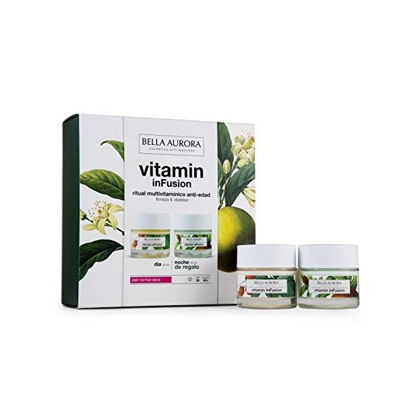 BELLA AURORA Pack Vitamin Infusion Dia pour peau sèche 50 ml + Vitamin Infusion Nuit 50 ml | Coffret cadeau | Anti-âge Vert