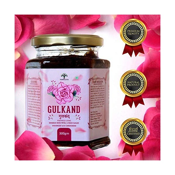 Glamorous Hub Vanalaya Gulkand biologique naturel préparé à laide de rose de Damas rehaussée de cardamome 300 grammes lemb