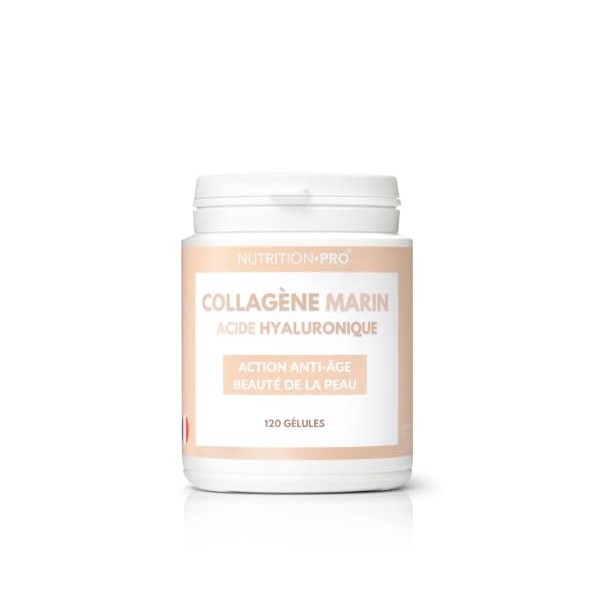 Collagène marin 1200 mg & Acide hyaluronique - 120 gélules | Hydrolysé | Type 1 | Avec vitamine C | Anti-âge | Beauté de la p