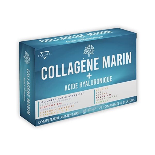 Collagene Marin et Acide Hyaluronique | Collagène Marin Pour Peau, Articulations et Os | 15 ingrédients actifs dont: Coenzyme