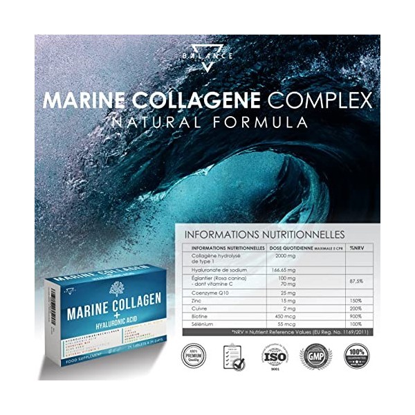 Collagene Marin et Acide Hyaluronique | Collagène Marin Pour Peau, Articulations et Os | 15 ingrédients actifs dont: Coenzyme