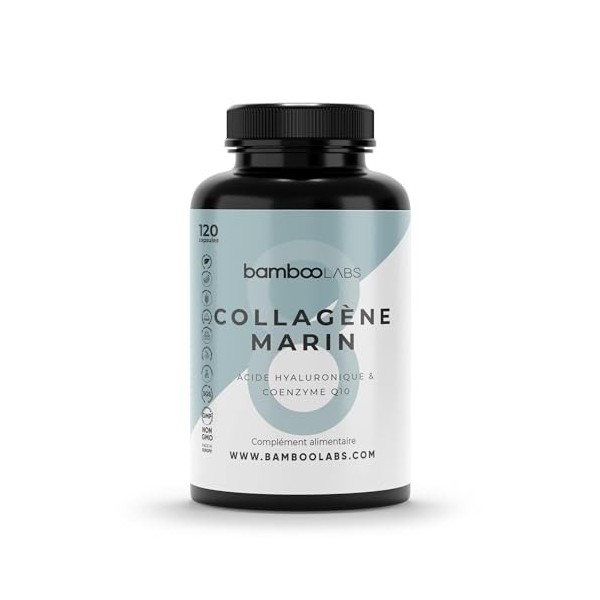 Bamboo Labs - Collagène Marin Hydrolysé Pur + Acide Hyaluronique + Coenzyme Q10-120 Gélules - Enrichi en Magnésium, Zinc, Vit