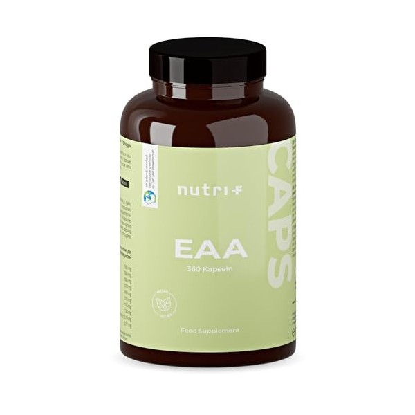 EAA gelules vegan & hautement dosées - 360 Mega Caps à 750mg - 8 acides aminés essentiels - EAAs 6000 Essential Amino Acids 