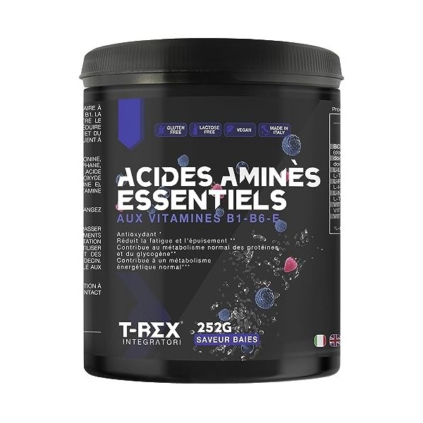 EAA Essential Amino Acids - avec mélange de vitamines B1, B6 et E - Supplément Végétalien dAcides Aminés Essentiel Naturels 