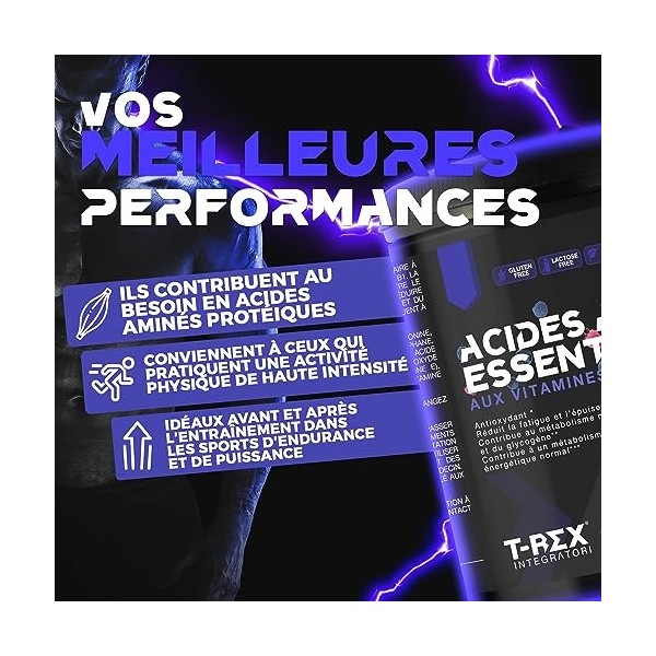 EAA Essential Amino Acids - avec mélange de vitamines B1, B6 et E - Supplément Végétalien dAcides Aminés Essentiel Naturels 