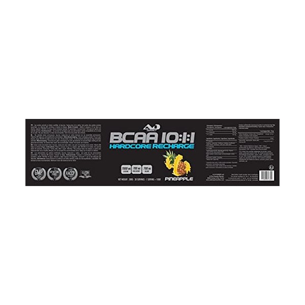 BCAA | Acide amine musculation | Bcaa poudre | Bcaa 10:1:1 | Hardcore Recharge BCAA 10:1:1|300 g | Gout Pineapple |