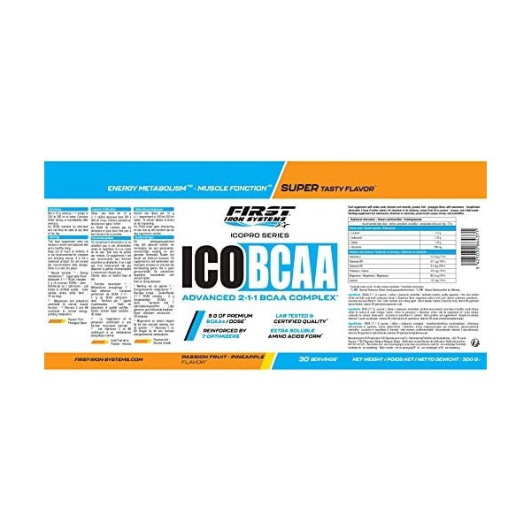 ICO BCAA 300g Acides aminés branchés Fruits passion ananas, 1 pot 