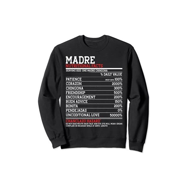 Madre Nutrition Facts - Funny Nutrition Sweatshirt