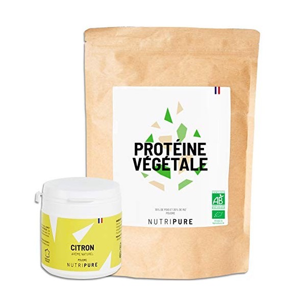 NUTRIPURE - PACK Protéine VEGAN BIO 1kg + Arôme Citron - Complément Alimentaire Sport & Musculation - Protéine Végétale de Po