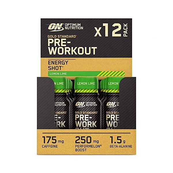 Optimum Nutrition Gold Standard Shots énergétiques Pre Workout, complément prêt à boire avec Bêta Alanine, Caféine, PerforMel