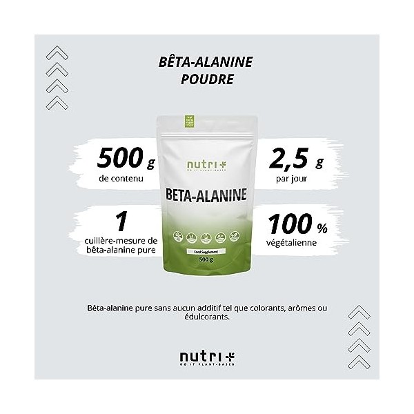 Beta Alanine poudre pure 500 g - vegan pur hautement dosé et sans additif - Pre Workout Booster - Nutri + ß Alanine Powder - 