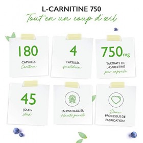 L-Carnitine - 180 capsules végétaliennes - Fortement dosé avec 3000 mg par portion journalière - Premium : 100% L-Carnitine T