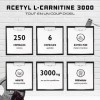 Acetyl L-Carnitine 3000 avec 250 gélules - 3000 mg par portion quotidienne - Premium : L-Carnitine sous forme dacétyle - hau