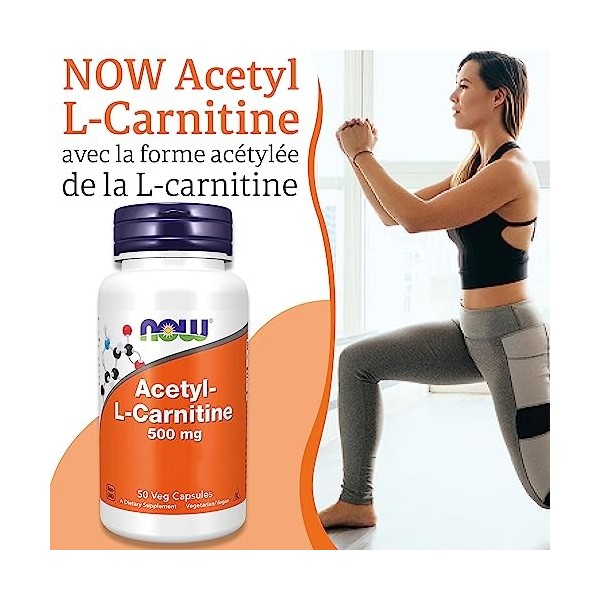 Now Foods, Acetyl-L-Carnitine, 500 mg, 50 Gélules végétaliennes, Testé en Laboratoire, Acide Aminé, Sans Gluten, Sans Soja, V