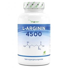 L-Arginine - 365 gélules végétaliennes - Premium : 4500 mg de L-arginine pure par dose journalière - Fabriqué par fermentatio