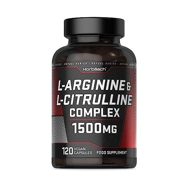 L Arginine Citrulline 1500 mg | L Arginine 1000 mg et L Citrulline 500 mg | 120 Gélules | Complexe de supplément dacides ami