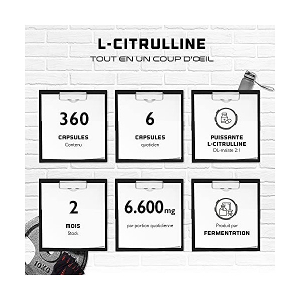 L-Citrulline 360 gélules - Extra fortement dosé avec 1100 mg par gélule - 6600 mg par portion - L-Citrulline DL-Malate 2:1 is