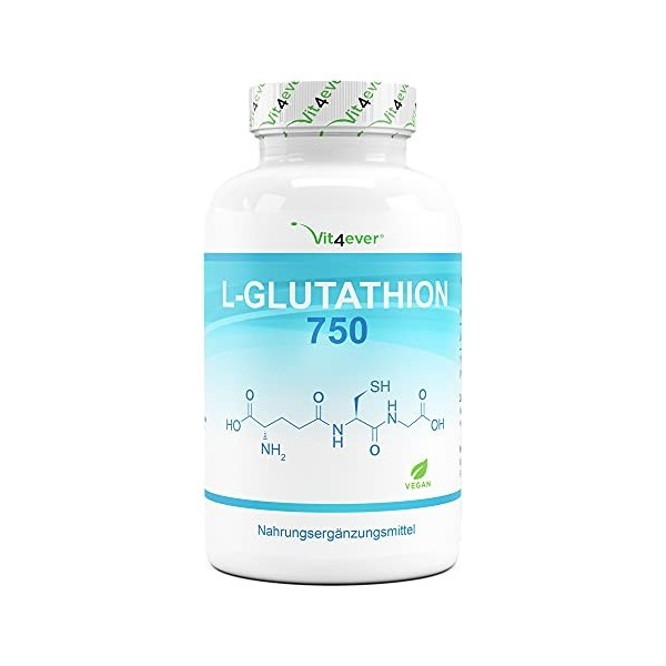 L-Glutathion avec 750 mg par gélule - Premium : glutathion réduit & bioactif issu de la fermentation - 60 gélules - fortement